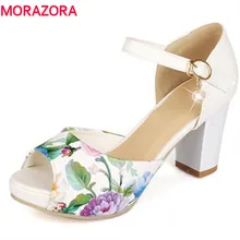 MORAZORA/Большие размеры 34-43; горячая распродажа; женские босоножки; босоножки на высоком каблуке с ремешком на щиколотке и открытым носком в этническом богемном стиле; обувь для вечеринок на платформе