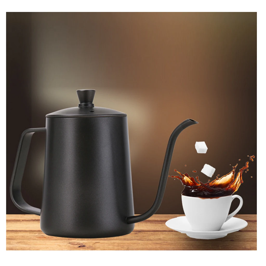Coffee Stainless Steel Moka Kettle Coffee Kettle Drip Tea Pot Teaware 600ml BLK Retro Kitchen Cafe Teapots