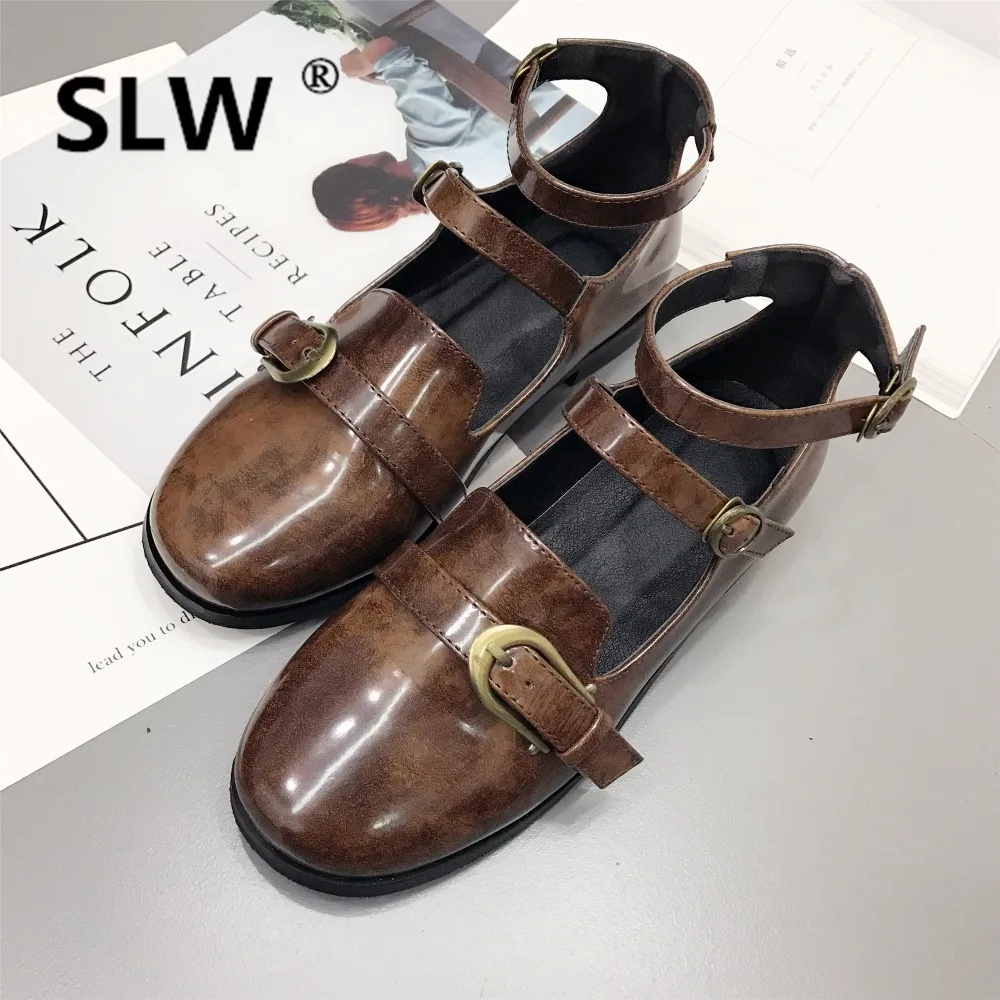 

Basic Buckle Strap new flat Casual Patent Leather women Round Toe spring PU Rubber shoes patent woman leather flat Buckle Strap