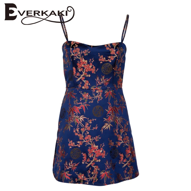Everkaki Women Floral Embroidery Mini Dress Vestidos Bodycon Slash Neck Slim Spaghetti Strap Dresses Summer 2018 New Party Wear 1