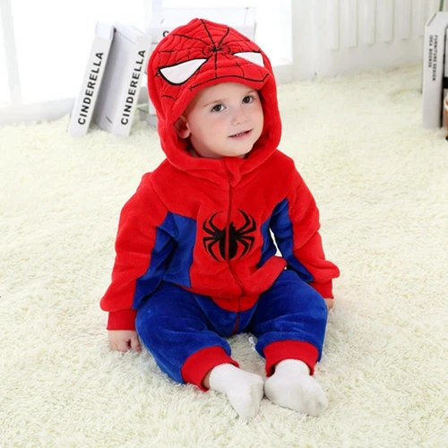 Для маленьких мальчиков и девочек с капюшоном комбинезон карнавальный костюм героев мультфильмов комбинезон для новорожденных младенцев супергерой Человек-паук Капитан Америка одежда - Цвет: spiderman