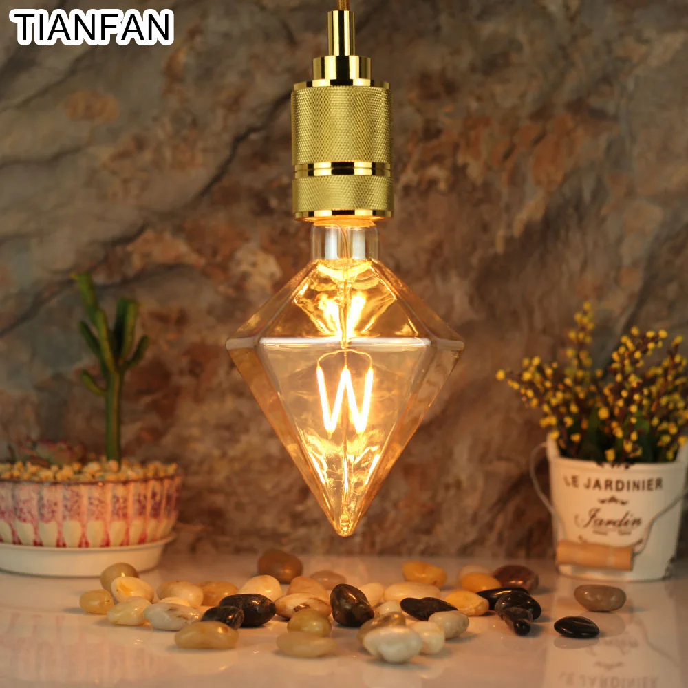

TIANFAN diamond Retro edison bulb E27 living room decoration holiday bulb Vintage led filament light bulb 4W Irregular BULB lamp