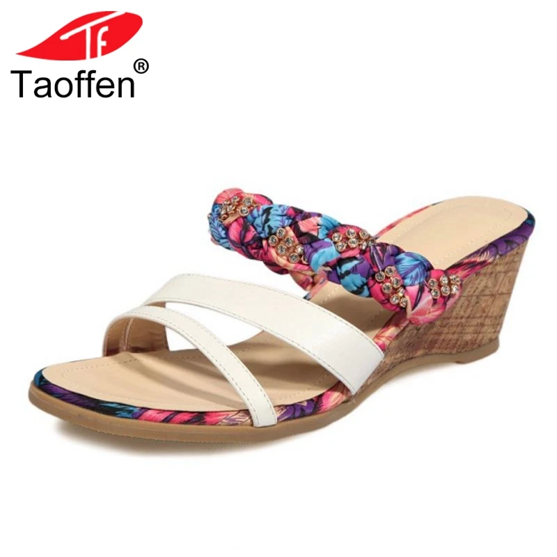 

TAOFFEN Women Sandals Wedges Open Toe Shin Print Women Summer Shoes Vintage Fashion Slippers Vacation Daily Footwer Size 33-43