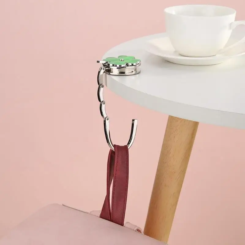 Lucky Grass Mini Handbag Hook Foldable Desk Table Bag Zinc Alloy Rhinestone Folding Purse Metal Holder Hanger Table Hooks