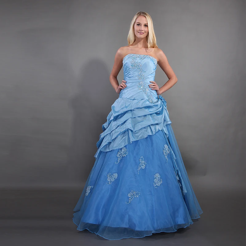Светло голубой Vestidos De Debutantes 15 Anos Бальные платья гофрированный без лямок юбка пушистые Бальные платья Аппликации Бисер