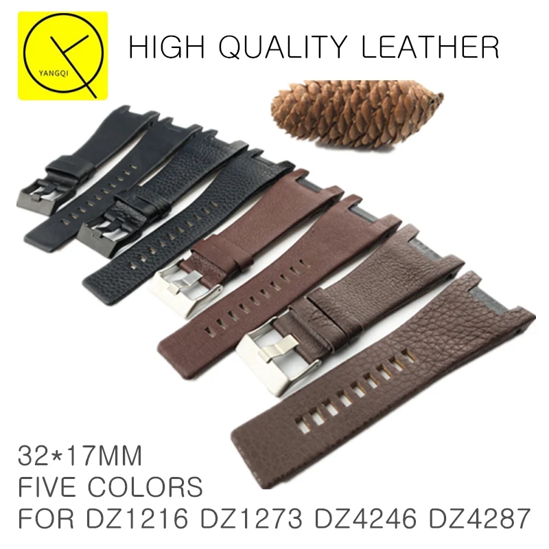 

32*17mm Elegant Calf Genuine Leather Straps Stainless Steel Pin Buckle for Diesel DZ1216 DZ4246 DZ428 DZ1273 Watch Band Man+Tool