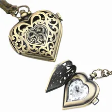 Женские кварцевые карманные часы 1 шт. элегантные винтажные часы ожерелье полые в форме сердца аналоговые часы кулон на цепочке 30M15