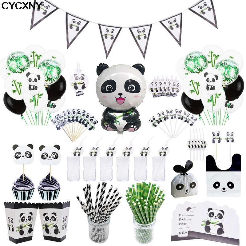 $1 Panda Party Supplies Animal Balloon Tablecloth Straws Popcorn Box Cake Topper Christmas Wedding Happy Birthday Party Decoration