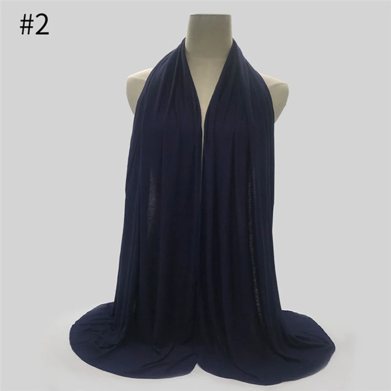 Джерси-шарф женский зимний теплый однотонный эластичный хлопок шали и обертывания большой размер оголовье мусульманский хиджаб шарфы шаль - Цвет: Color 2