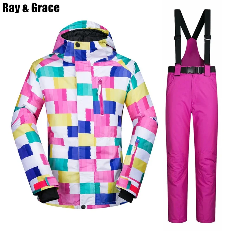 

RAY GRACE Ski Suit Waterproof Windproof Jacket Pants Snow Set Thermal Outdoor Sport Coat Pants For Women Skiing and Snowboarding