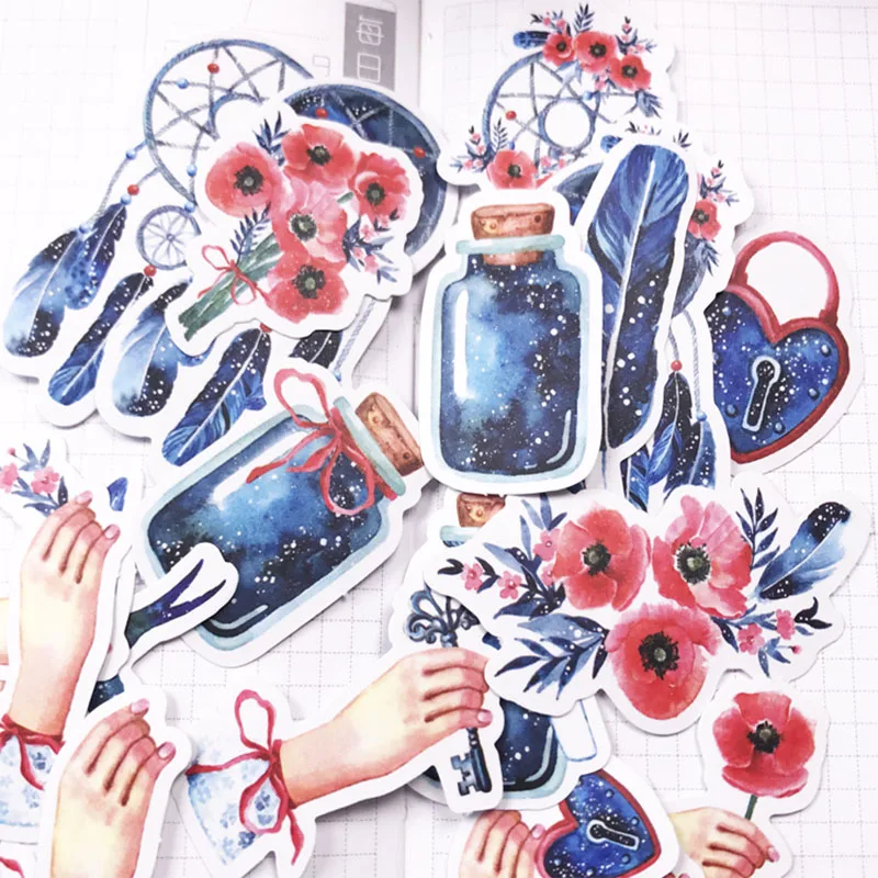 

vintage Dream catcher feather stickers DIY scrapbooking star bottle flower series album journal crafts decorative stickers