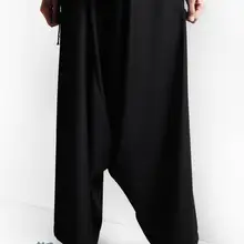 27-44! Новинка Для мужчин одежда самурая брюки промежность Штаны тренажер Асимметричная низкая свободные штаны Большие размеры певица костюмы