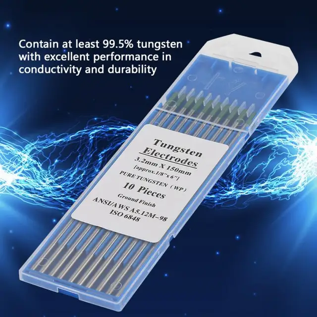 10Pcs Pure Tungsten Electrodes WP Green Tip 1.0/1.6/2.0/2.4/3.2mm for AC Tig Welding