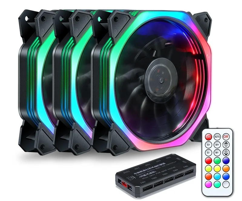 SXDOOL 120 мм вентилятор RGB чехол для компьютера ПК Вентилятор RGB регулируемый светодиодный вентилятор Скорость вращения 120 мм тихий дистанционный компьютер охлаждающий RGB чехол вентиляторы - Цвет лезвия: 3 fan and controller