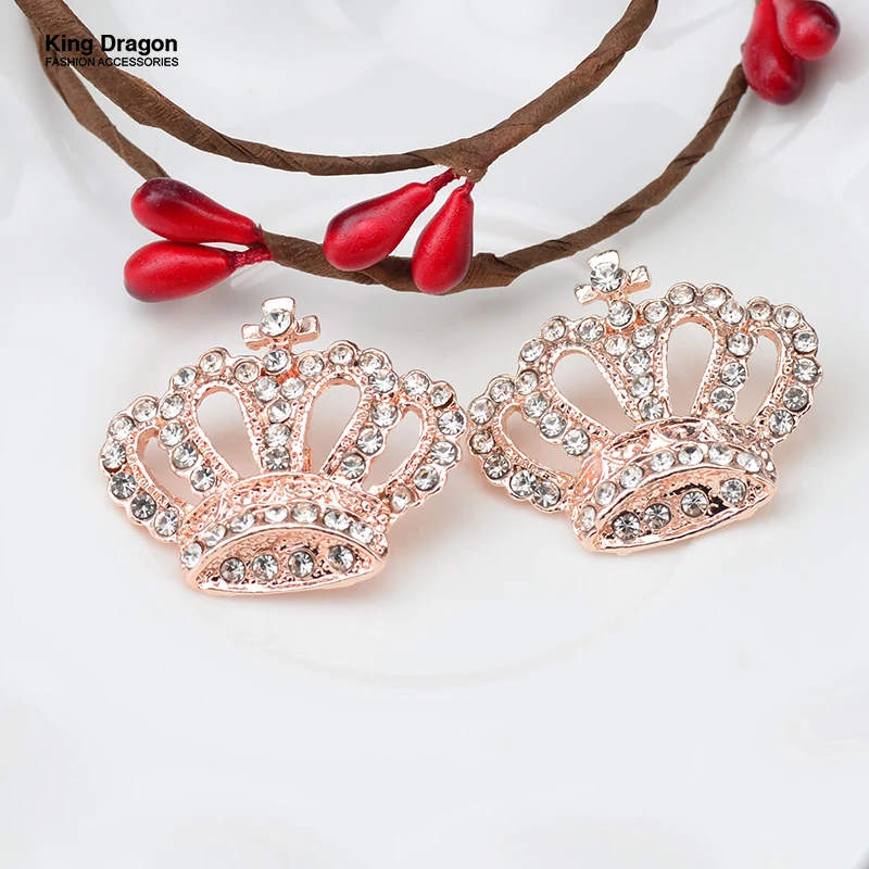 

New Arrival Rhinestone Crown Buttons Used On Craft 24MM 20PCS/Lot Shank Back Rose Gold KD534