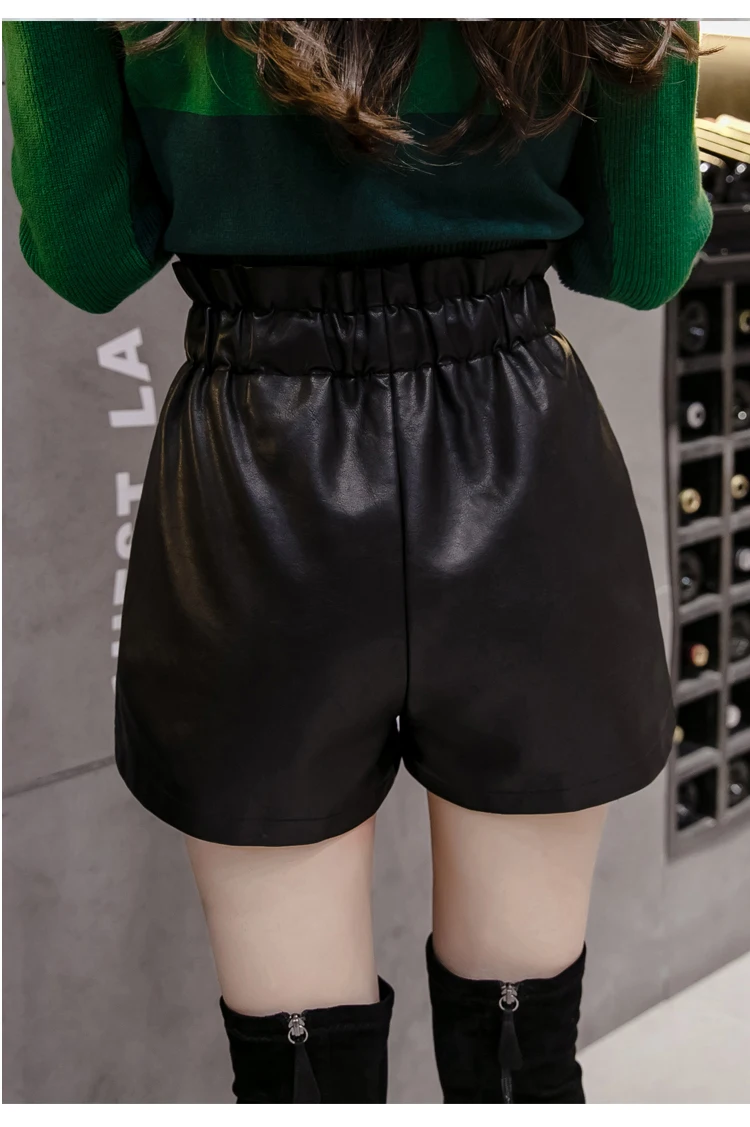 Осенне-зимние шорты из искусственной кожи женские эластичные с высокой талией широкие короткие женские большие размеры корейский стиль сексуальные короткие женские