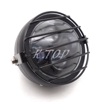 

Motorcycle Matte Black Metal LED Front Headlight With Grill Side Mount Cover Mask For Harley Bobber