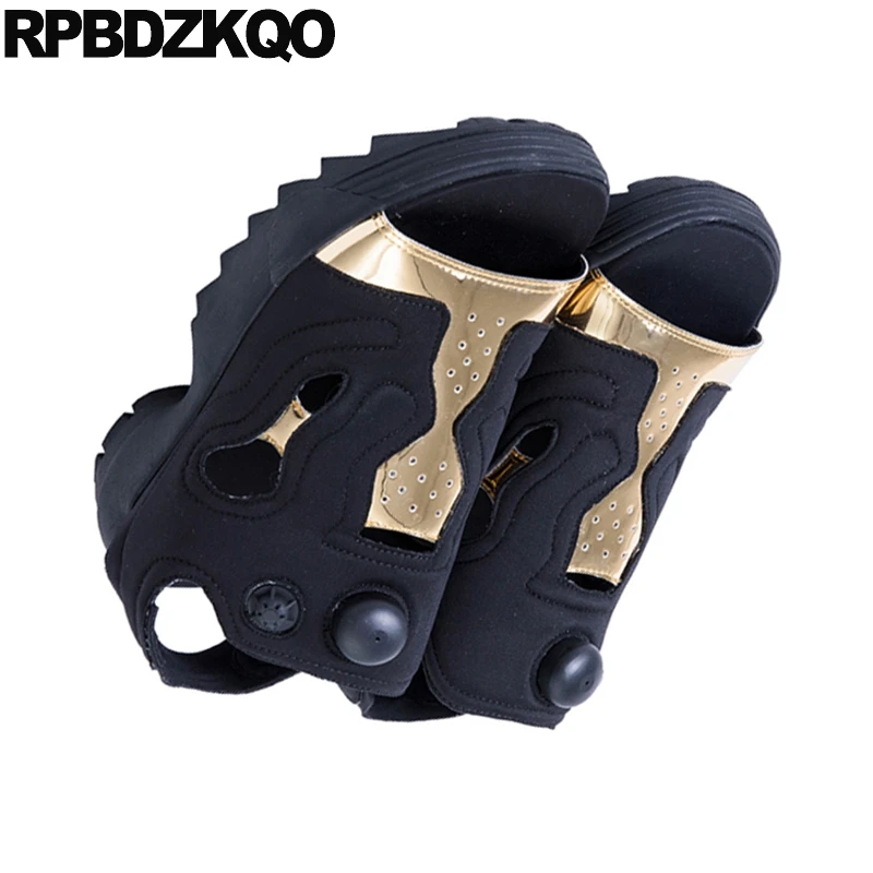 Oro 2018 Primavera Cuñas Plataforma Mujer Negro Abierta Zapatillas Zapatos Harajuku Alto Tacón Verano Punta Calidad Talón Oculto Alta Sandalias Otoño De Diseñador Señoras EnaHqfx