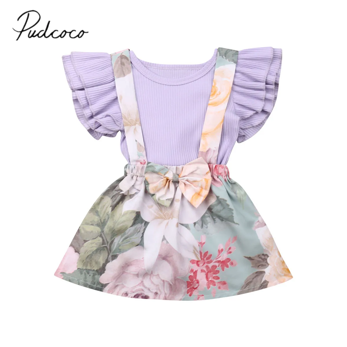 Г. летняя одежда для малышей purple для маленьких девочек, фиолетовый, оборчатый, прочный комбинезон, топ, комбинезон, платье комплект одежды из 2 предметов