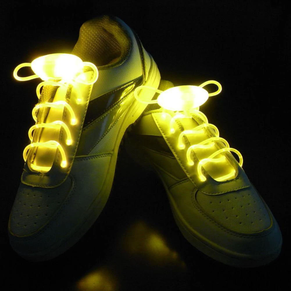 Hot LED Flash Luminous Shoelace Light Up Glow Round Strap Shoe Laces Party Decor Shoestrings Lazy No Tie Shoeslace 11 Colors - Цвет: Цвет: желтый