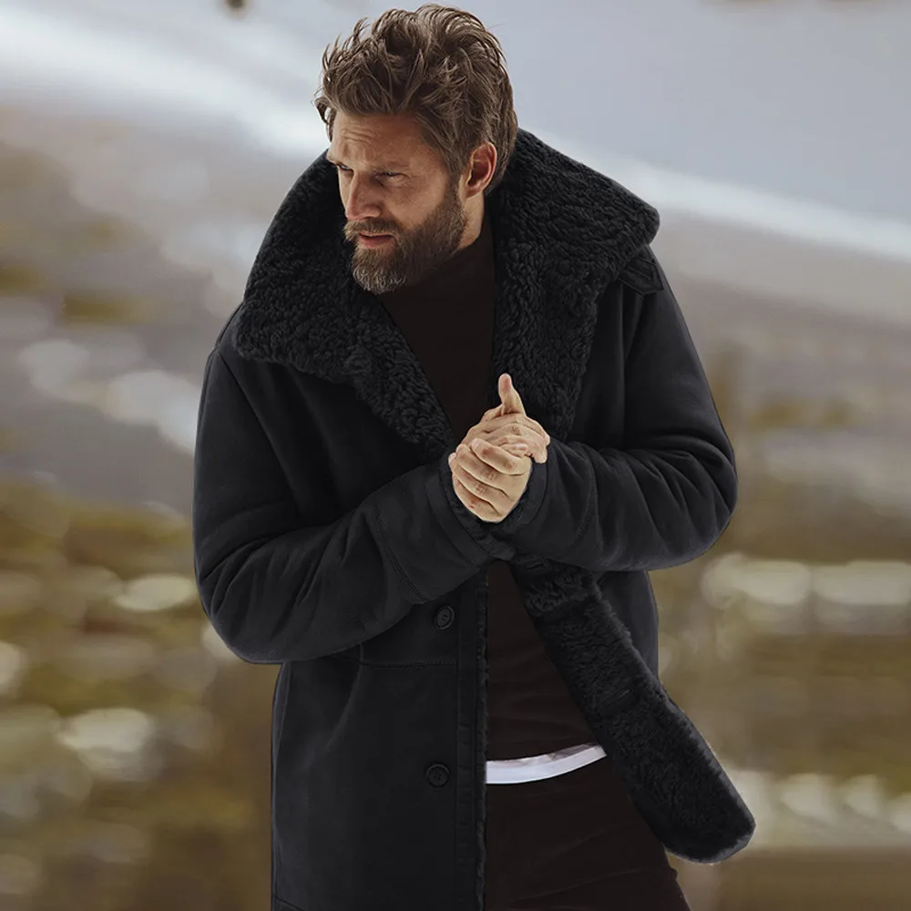 FeiTong/зимняя куртка Для мужчин парка из овечьей кожи теплая шерсть с подкладкой горный велосипед из искусственной овечьей шерсти с Для мужчин Костюмы искусственная кожа; однотонная куртка для мужчин N19