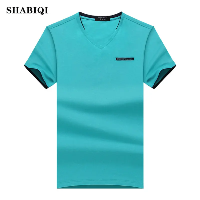 

SHABIQI 2018 summer men t-shirt Tee Shirt Short Sleeve Men's V Neck 95% cottot T Shirts Camiseta Brand clothing Size M-3XL