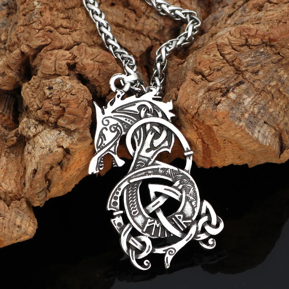 Мужское ожерелье с подвеской в виде дракона из нержавеющей стали Viking Valknut