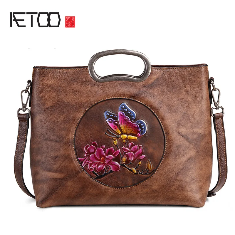 

AETOO Retro leather postman bag, Lady handbag, single shoulder tree ointment leather woman crossbody bag