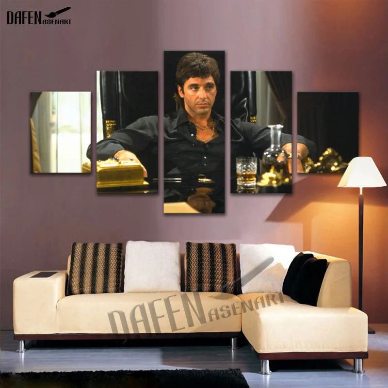 

Canvas Art Movie Star Al Pacino in Tony Montana Scarface Picture 5 Piece Wall Painting Cafe Bar Home Decoartion with Framed