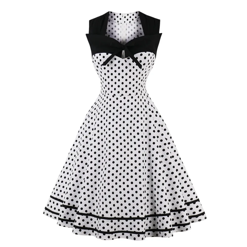 

Women's Polka Dot Sleeveless Dress 50s Vintage Pin Up Rockabilly Female Party Dresses Plus Size 4XL Summer