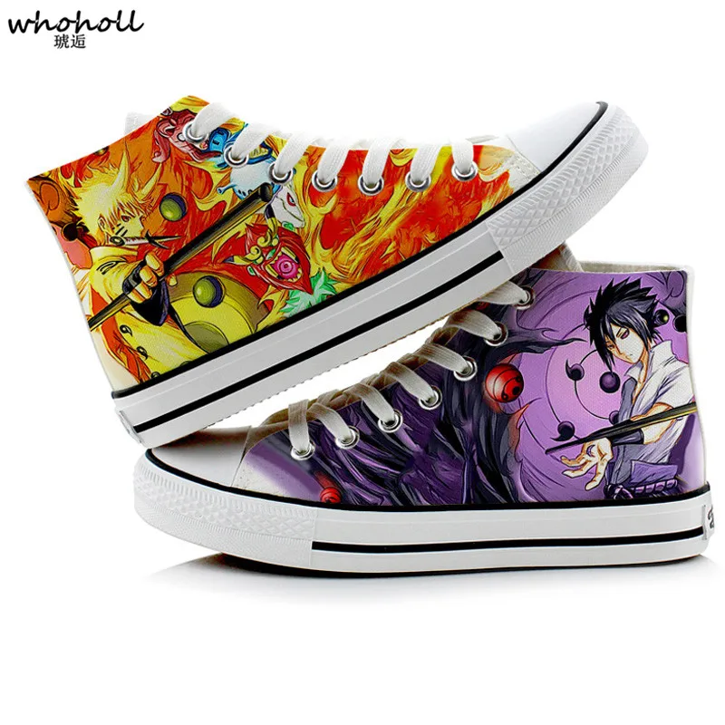 

WHOHOLL Print Canvas Shoes Men Cool Naruto Sasuke Printed Breathable Women Couple Cosplay Shoes Two Sides Hand-painted Sneakers