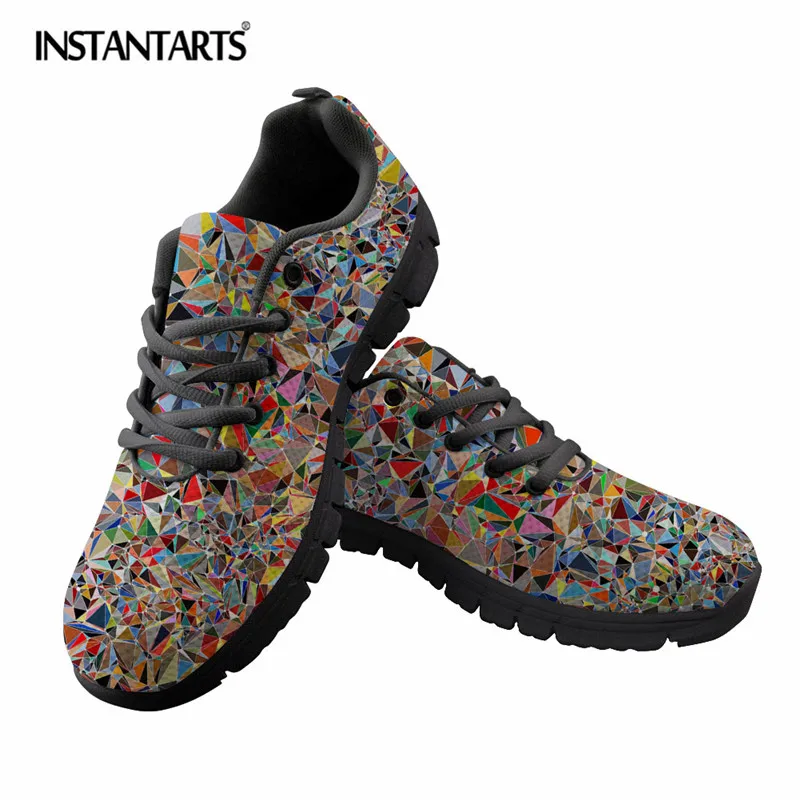 

INSTANTARTS Comfort Women's Sneakers Autumn Breathable Flat Shoes Woman Triangle Kaleidoscope Mandala Print Lace Up Casual Flats