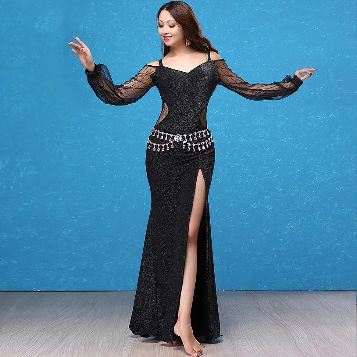 Дизайн живота одежда для танцевальных классов одежда женские блантерны с длинными рукавами платье сексуальный Восточный Костюм для танца живота DL3180 - Цвет: Черный