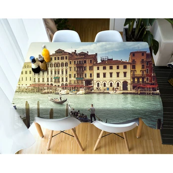 

3D Beautiful Building Pattern Bright City Tablecloth Waterproof Cloth Thicken Rectangular and Round Table Cloth for Wedding