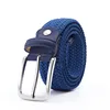 Men Blue Elastic Stretch Waist Belt Canvas Stretch Braided Elastic Woven Leather Belt 1-3/8