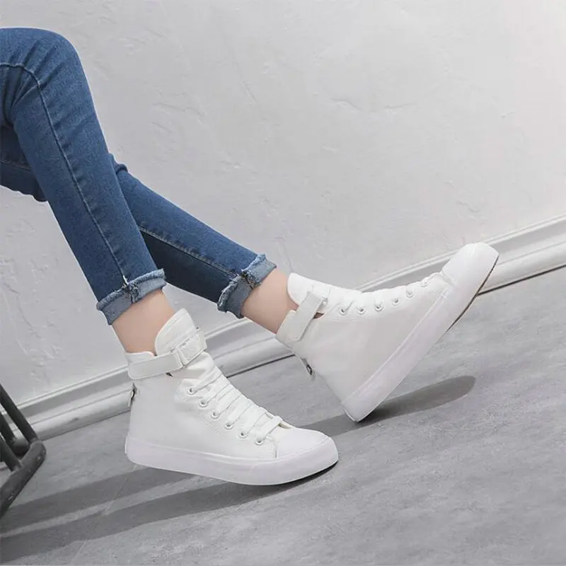 

2019 New Women Shoes High-top Comfortable fashion Sneakers Women Outdoor Casual Breathable Lace up all black Canvas Shoes BA-45