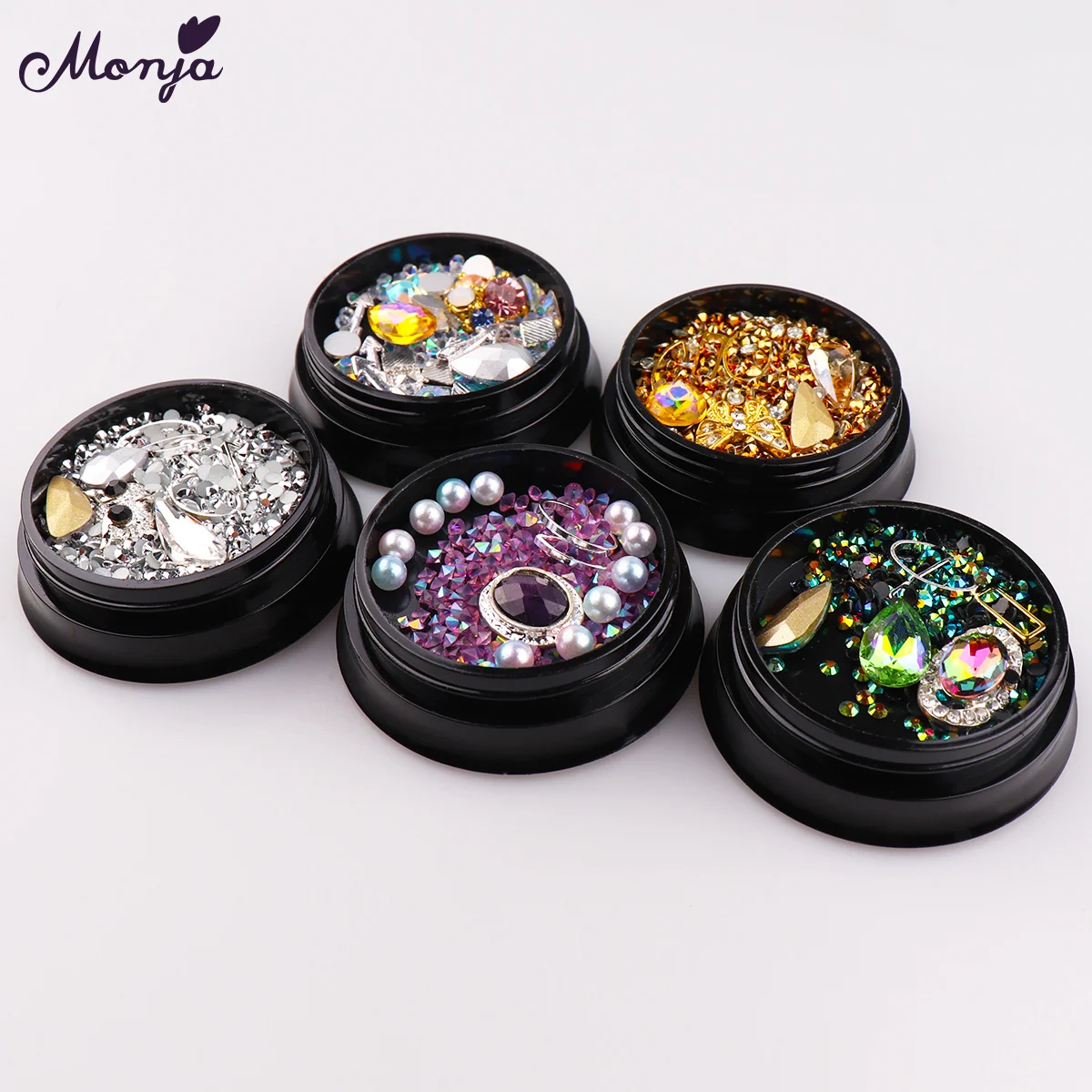 Monja 5 Styles Nail Art Mixed Shape Shiny Crystal Rhinestones Butterfly Owl Oval Design Pearl Gems DIY Manicure Decoration