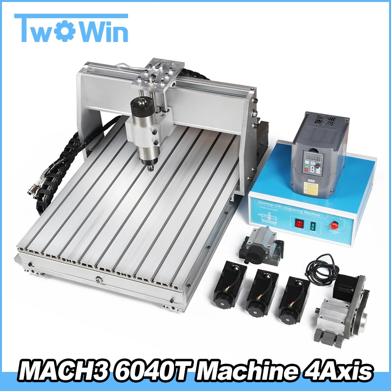 

4 Axis 2.2kW Air Cooled MACH3 6040T Mini CNC Machine 1.5KW air-cooled Pcb 6040 Milling Machine Support USB+1.5KW VFD/inverter