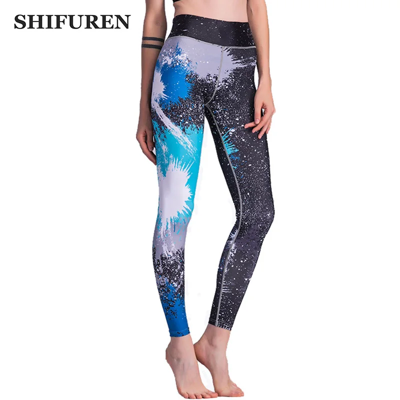 

SHIFUREN Women Yoga Pants Printed Gym Sports Fitness Leggings Elastic Running Compression Tights Sportswear Slim Yoga Leggings