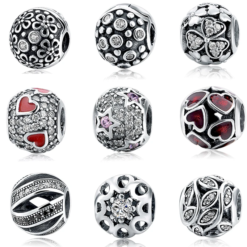 

2017 Hot Sales Silver 925 Jewelry Beads With Clear CZ Fits Pandora Charms Bracelets Pendant Antique DIY Fine Jewelry Women Gifts