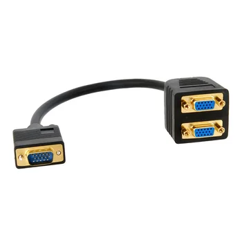 

CY RGB VGA SVGA Male to 2 VGA HD 15 Female Splitter Adapter Extension Cable Black