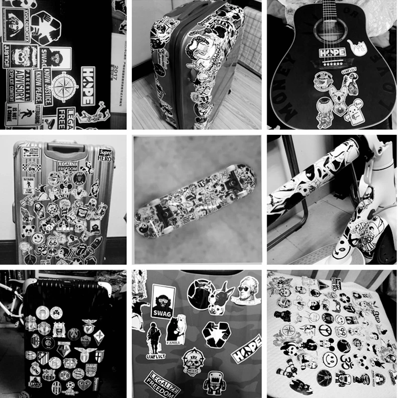 100 قطع الأسود والأبيض بارد ملصقات diy لل تزلج الجليد الثلاجة لعبة تصميم ديكور المنزل ملصقات الهاتف المحمول الأمتعة