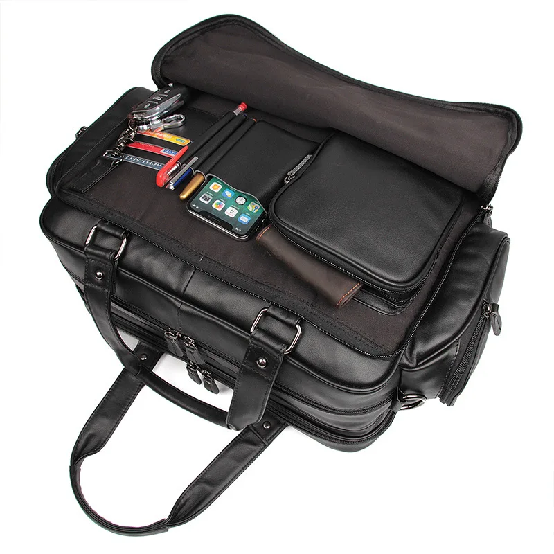 US $111.99 Nesitu Big Large Capacity Chocolate Black Genuine Leather Men Travel Bags Messenger Bags 156 Laptop Briefcase Portfolio M7150