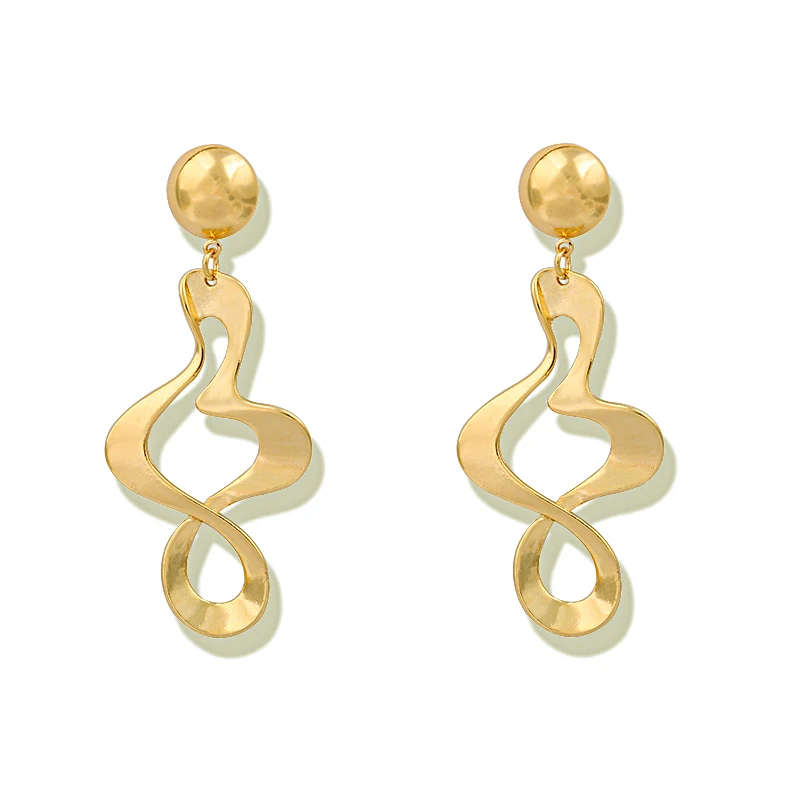 

LWONG 2018 Trendy Gold Color Large Twisted Drop Earrings for Women Bijoux Oversized Statement Earrings Vintage Brass Earrings