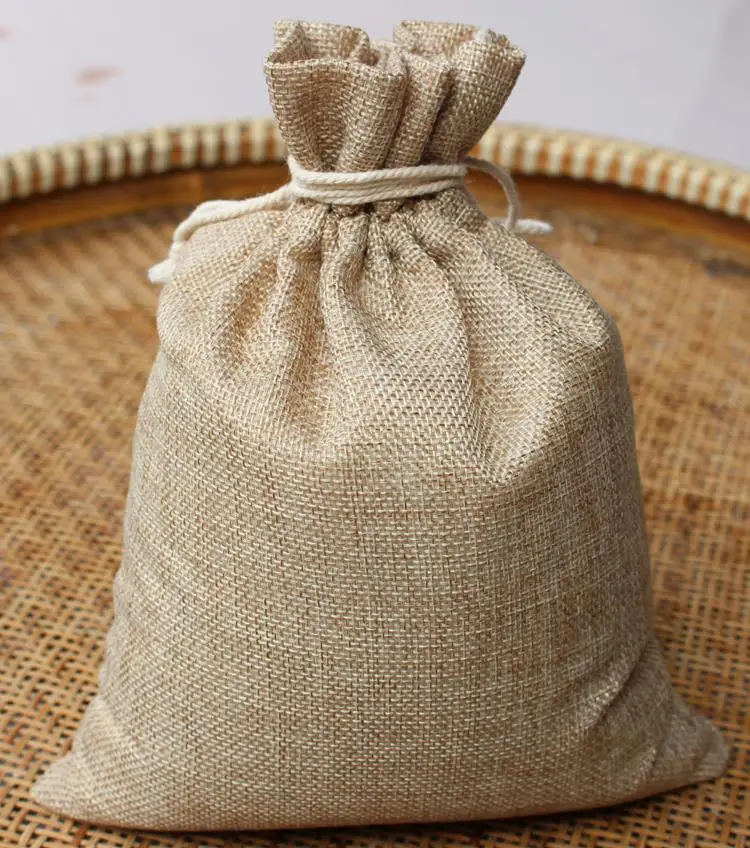 7*10cm Faux jute/Hessian/cotton Mini Drawstring Bags wedding bomboniera