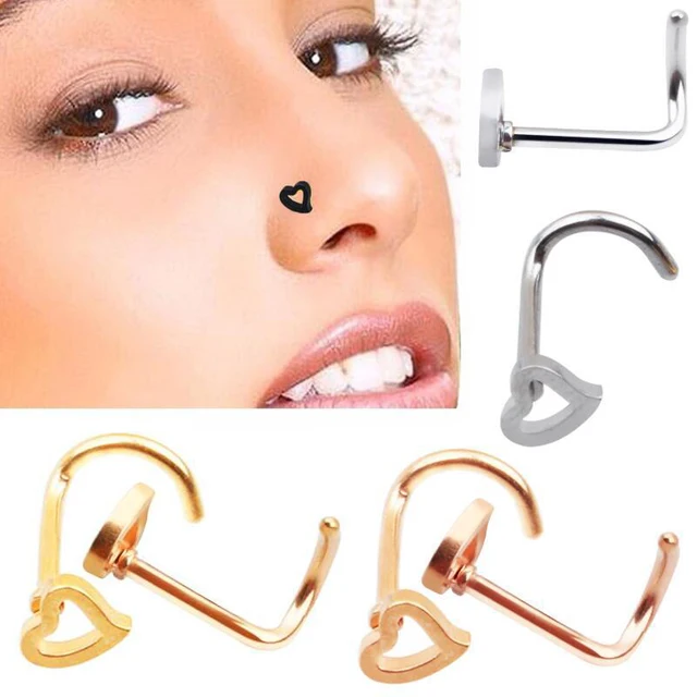 New Product 1pcs Heart Shape Stainless Steel Nose Ring Studs Prong Set ...