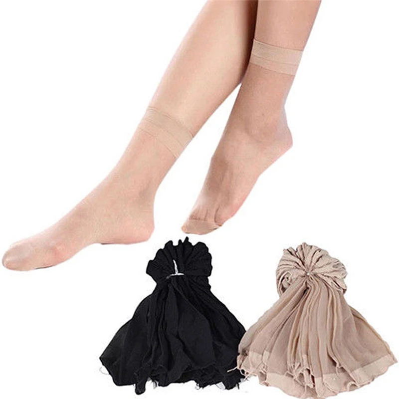 10 Pairs Fashion Women Socks Nylon Elastic Short Ankle Sheer Mesh Solid Color Silk Short Socks See Through Ladies Sock