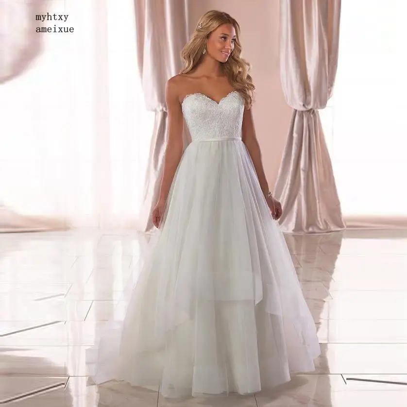 

Sexy Simple Cheap Beach Boho Wedding Dresses 2019 Sweetheart Summer Tulle Bridal Dresses Lace Appliques Suknia Slubna Plus Size