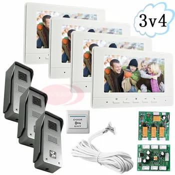 

3v4 Color Video Door Phone Video Intercom Home Door Phone For 3 Doors 4 Monitors 7inch Screen Free Shipping (5 years warranty)