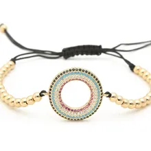 Золото Серебро Микро-паве cz кубический цирконий веревка отрегулированный браслет из медного бисера jh442 Круглый Шарм плетеные браслеты